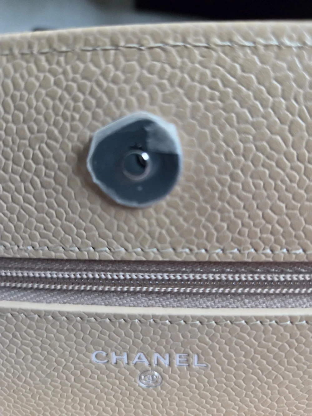 CHANEL Classic Wallet on Chain WOC Beige Caviar Silver Hardware